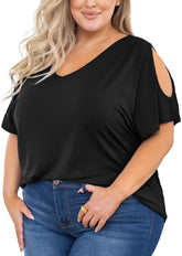 plus Size Tunic for Women Cold Shoulder Top Dark Green 2X Blouse Short Sleeve Clothing V Neck Shirts Summer Clothes