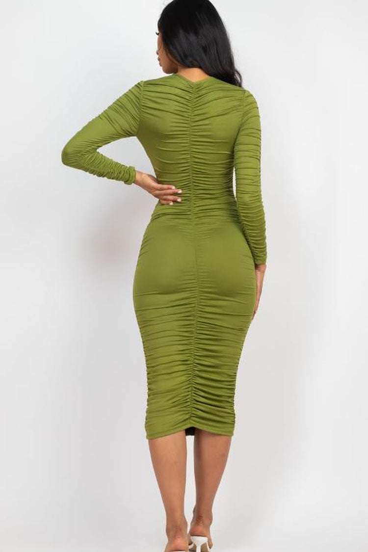 Ruched Long Sleeve Midi Dress (CAPELLA)