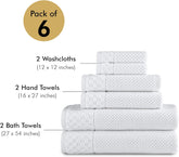 CTT Set of 6-100% Turkish Cotton, Absorbent & Comfy, Includes 2 Bath Towel 2 Hand Towel & 2 Washcloth | (White)