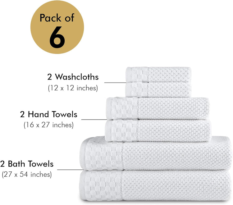 CTT Set of 6-100% Turkish Cotton, Absorbent & Comfy, Includes 2 Bath Towel 2 Hand Towel & 2 Washcloth | (White)