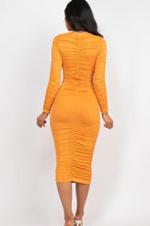 Ruched Long Sleeve Midi Dress (CAPELLA)