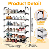 5 Tier Shoe Rack, Stackable Metal 15 Pairs Shoes Organizer Storage Shelf for Closet Door Entryway.