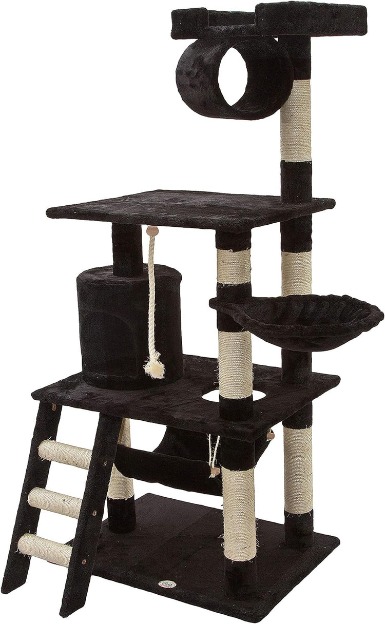 Classic Cat Tree, Faux Fur Finish, Sisal Rope Scratcher, 62"H, Beige