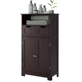 Bathroom Cabinet, Floor Storage Cabinet with 2 Doors and 2 Drawers, Free Standing Wooden Storage Organizer for Living Room, Dark Brown