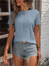 Women Solid Casual T-Shirt 2024 Summer Street Hollow Out Simple Loose Pullover Tops O-Neck Short Sleeve Blouse