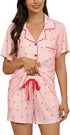 Womens Pajamas Set Short Sleeve Sleepwear Button down Nightwear Shorts Soft Pj Sets S-XXL