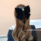 Winter Red Velvet Chain Big Bow Barrette for Woman Girls Back Head Headdress Korean Top Clip Hairpin Bridal Hair Accessories