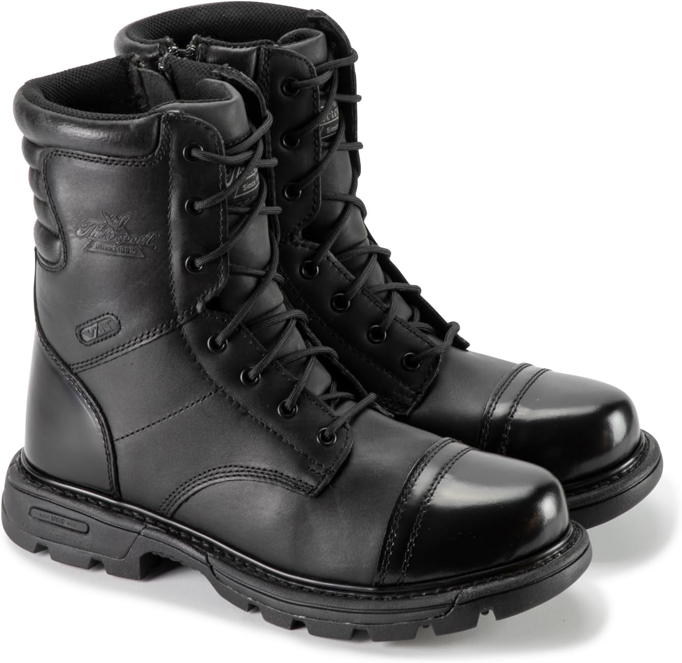 Gen-Flex2 8” Side-Zip Black Tactical Boots for Men and Women - High-Shine Leather Heel & Toe with Goodyear Storm Welt and Slip-Resistant Outsole