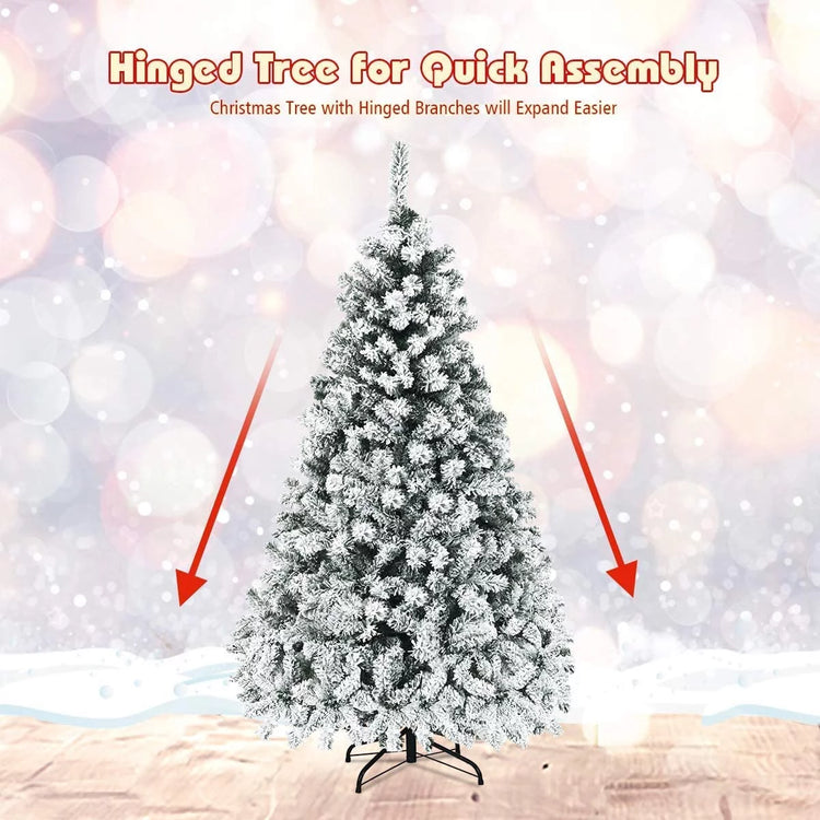 6Ft Snow Flocked Hinged Artificial Christmas Tree, White.