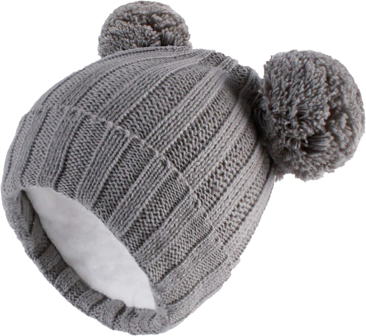 Winter Warm Knitted Baby Hats for Girls Pom Pom Kid Toddler Boys Beanies Cap with Fleece Lining