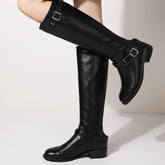 Women Zipper Knee High Riding Boots Flat Heel round Toe Western Chunky Low Heel Knee High Boots Cowboy Vintage Buckle Strap Matte Leather Slouch Long Boots Retro Comfy Casual Winter 4-11 M US