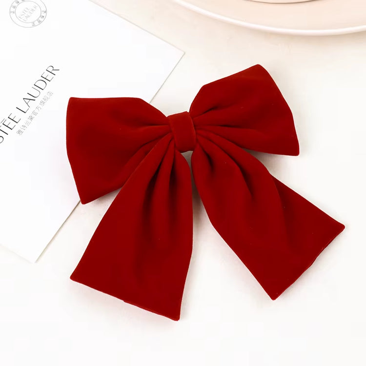 Winter Red Velvet Chain Big Bow Barrette for Woman Girls Back Head Headdress Korean Top Clip Hairpin Bridal Hair Accessories