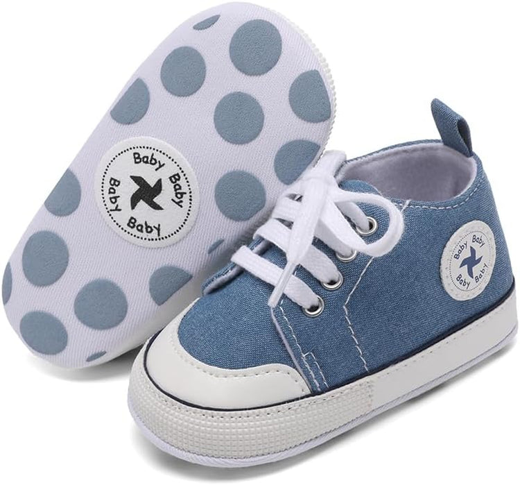 Baby Girls Boys Shoes Soft Anti-Slip Sole Newborn First Walkers High Top Canvas Denim Unisex Infant Sneaker