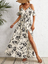 VCAY Summer Woman Floral Print Cold Shoulder Wrap Hem Belted Dress