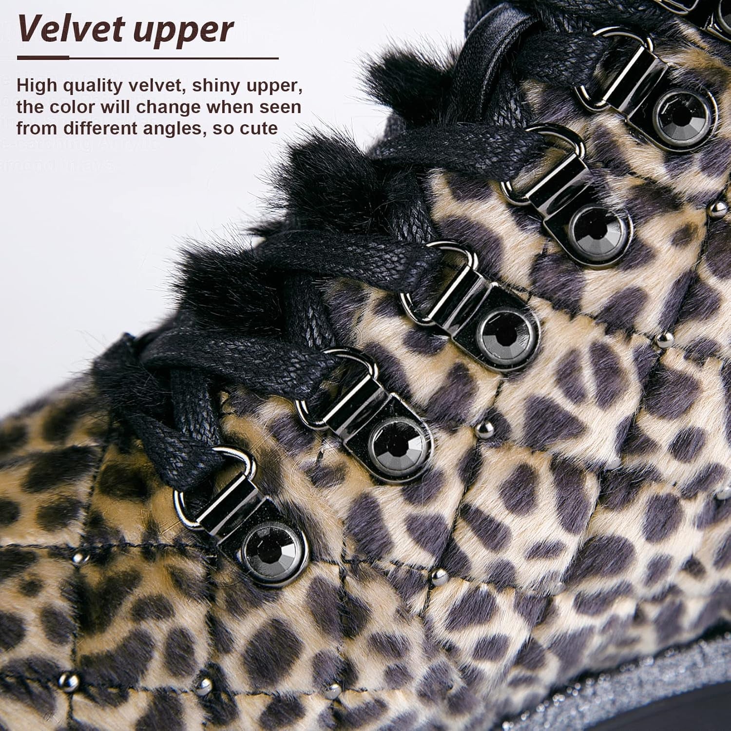 Winter Boots for Women Suede Warm Lined Fur Winter Ankle Snow Boots Lace up Cold Weather Outdoor Mid Calf Booties Platform Shoes,Flash Leopard,10