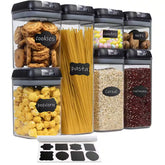 7-Piece Plastic Stackable Airtight Food Storage Container Set - Black