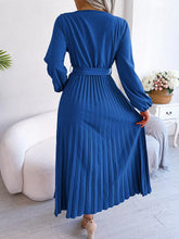 Women Spring Summer Cross Solid Color V Neck Large Hem Pleated Long Dress for Fashion