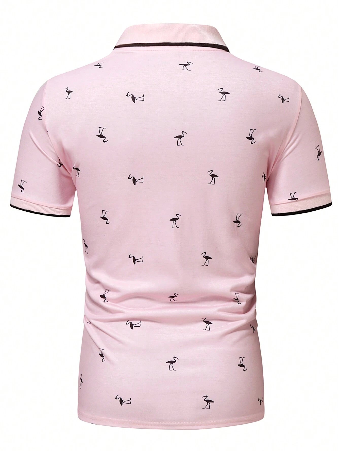 Manfinity Homme Men Tropical Print Contrast Trim Polo Shirt , Button up Collar Light Pink Polo Shirt , Work Business Casual Boyfriend Gift