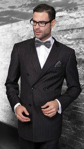 Wool Black Pinstripe Double Breasted Suit Alberto DB-1 Pins