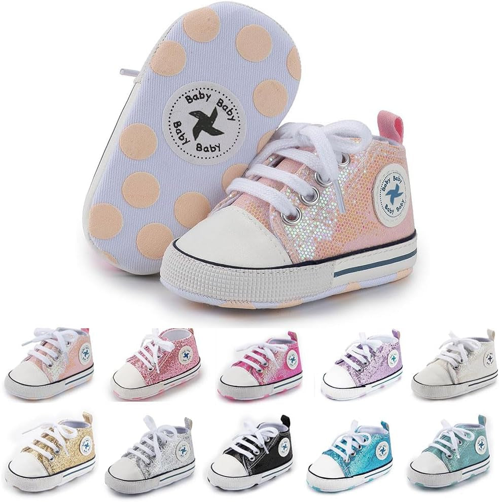 Baby Girls Boys Shoes Soft Anti-Slip Sole Newborn First Walkers High Top Canvas Denim Unisex Infant Sneaker