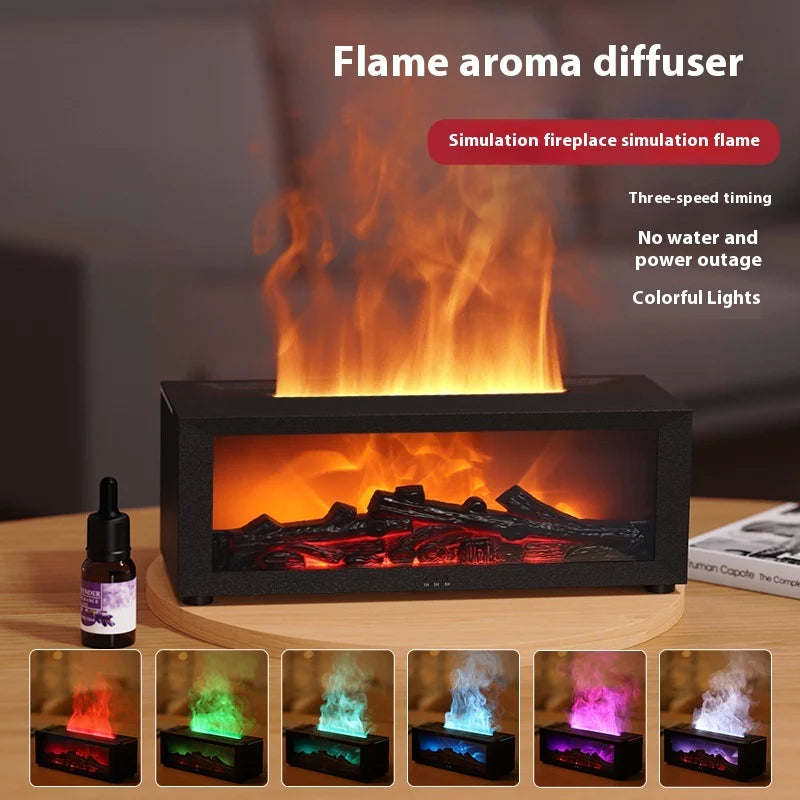 New Flame Aromatherapy Machine Colorful Essential Oil Diffuser Home Large Fog Volume Flame Humidifier 3D Flame Fireplace Machine.