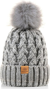 Womens Winter Ribbed Beanie Crossed Cap Chunky Cable Knit Pompom Soft Warm Hat