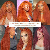 Ginger Orange Deep Wave Wigs Human Hair Colored 13X4 HD Curly Lace Frontal Wig.