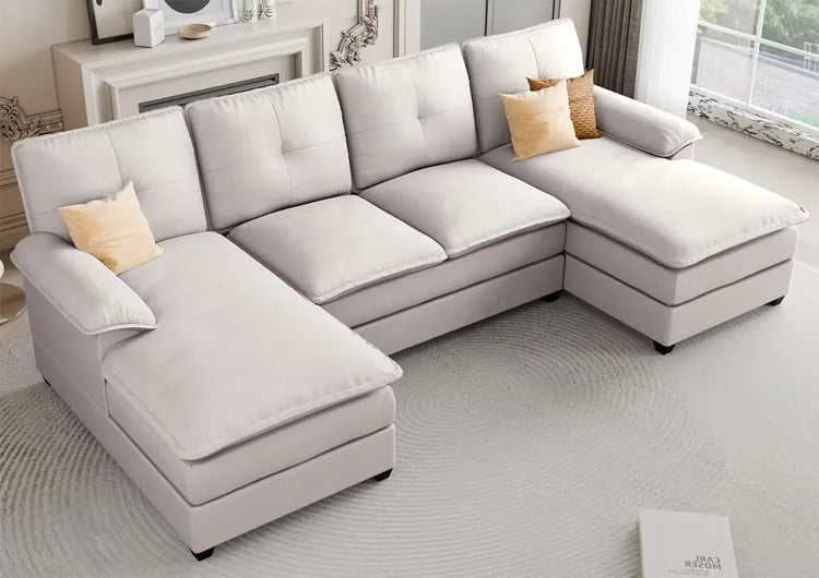 Sectional Couches for Living Room, U-Shaped Couch 4 Seat Sofa Set with Double Chaises, Modern Fabric Modular Sectional