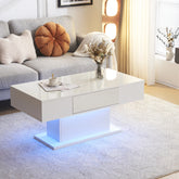 LED Coffee Table with 1 Drawers, High Gloss Cocktail Table Accent Furniture for Living Room 43.3" Black