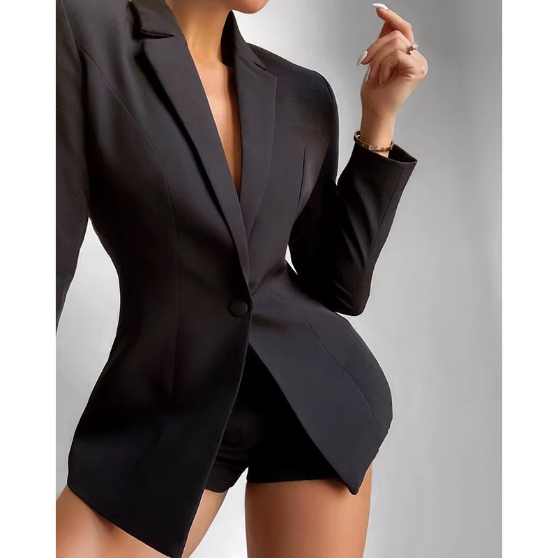 2021 Solid Elegant Two Piece Set Women Loose Cleavage Long Sleeve Low V-Neck Suit Top+Classy Slim Casual Go Out Wear Pants