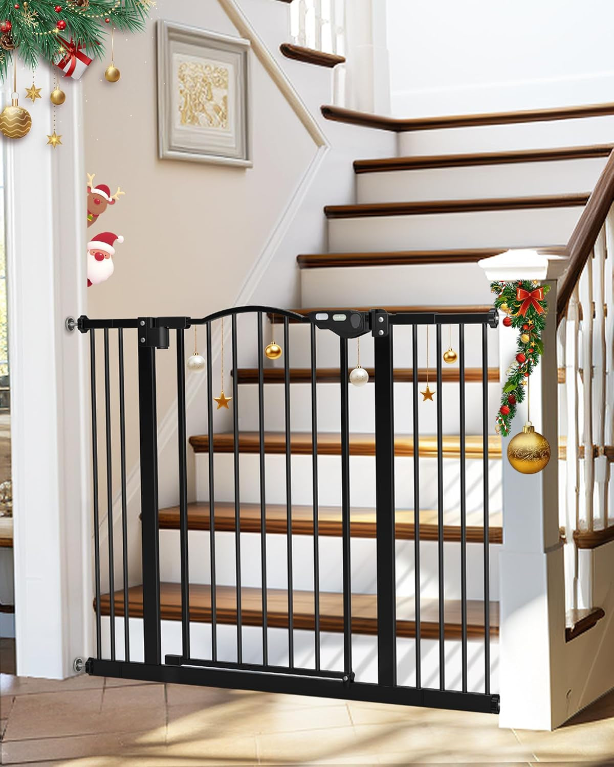 29-39.6" Baby Gate for Stairs, Auto Close Both Sides Dog Gate with One-Hand Opening, 30" Tall Safety Gates for Pets, Hallways, Bedrooms, Wall Pressure Mount No Drill, White