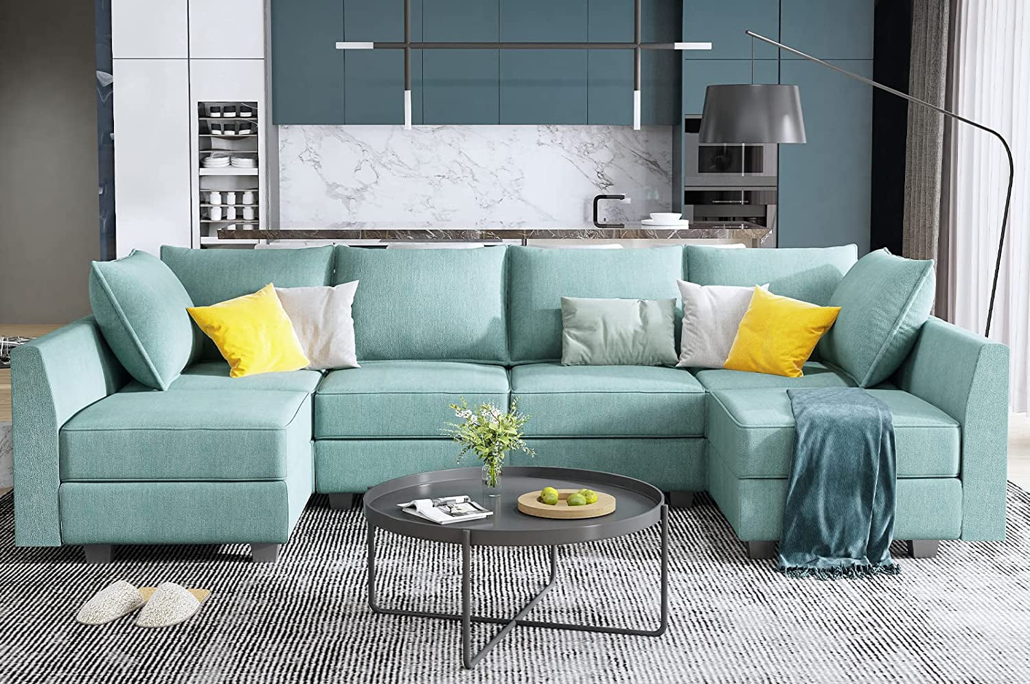 Modular Sectional Sofa U Shaped Sectional Couch with Reversible Chaise Modular Couch with Storage, Bluish Grey