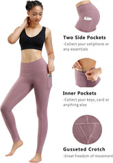 2 Pack High Waist Yoga Pants, Pocket Yoga Pants Tummy Control Workout Running 4 Way Stretch Yoga Leggings.