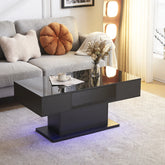 LED Coffee Table with 1 Drawers, High Gloss Cocktail Table Accent Furniture for Living Room 43.3" Black