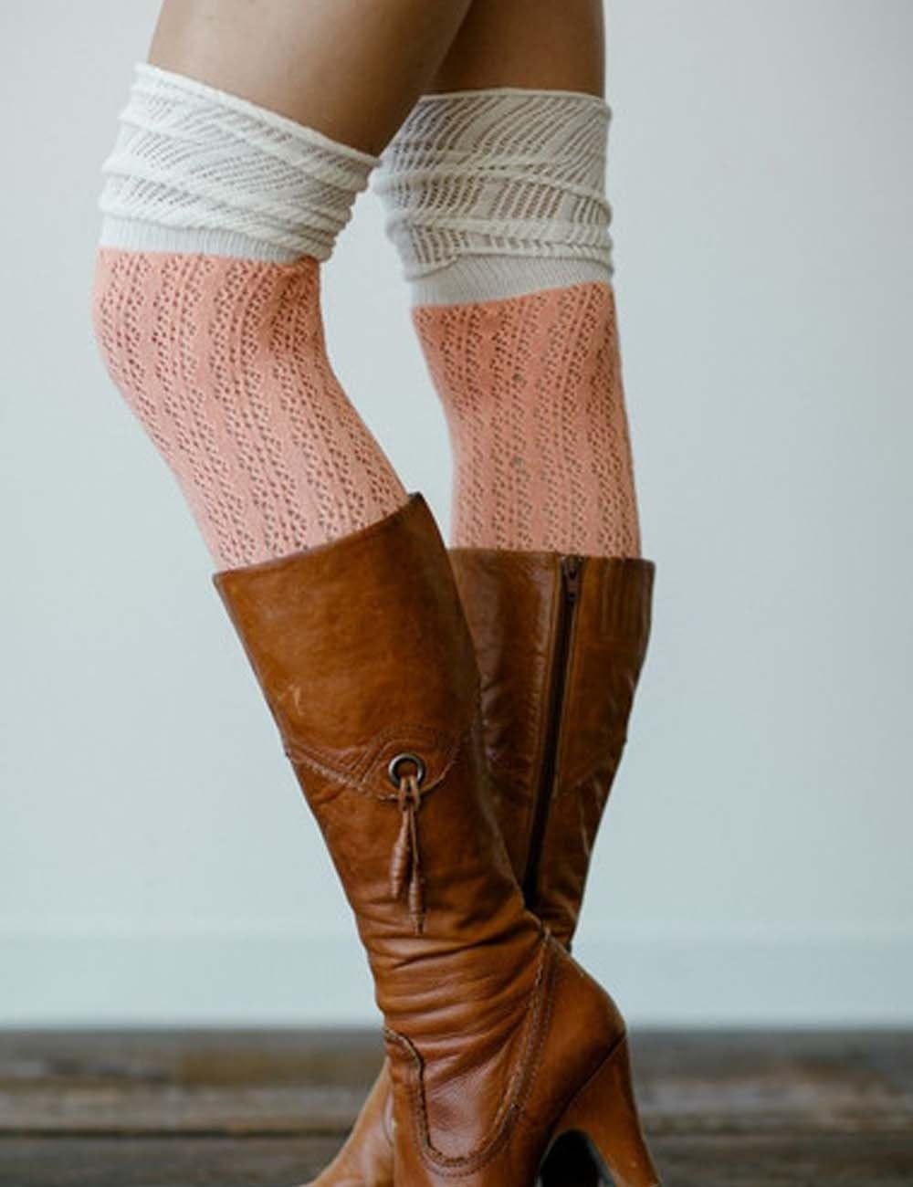 2 Pairs Lace Knit Warmers Knee High Boot Socks Winter Boot Warm Cotton Socks