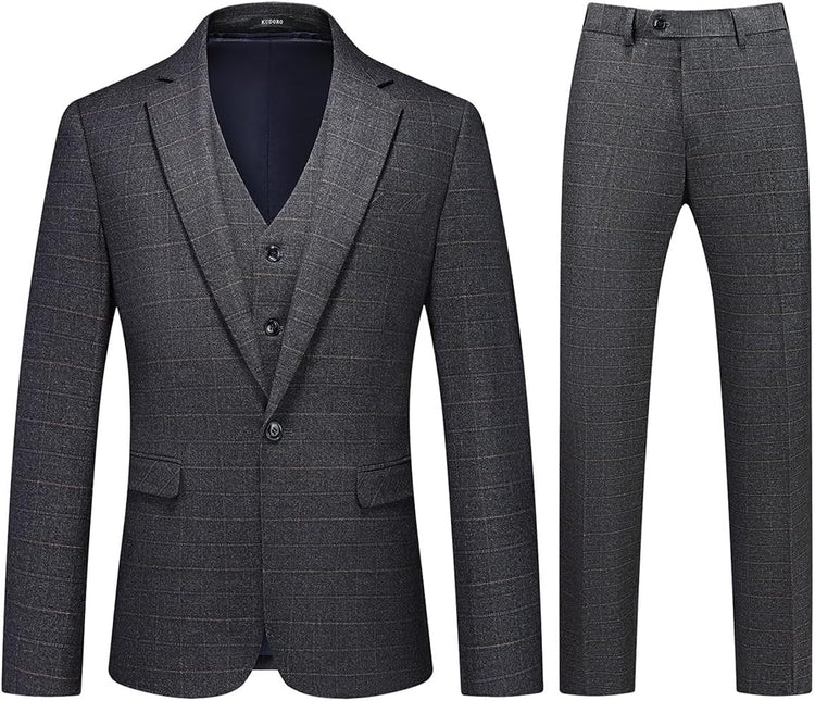 Mens 3 Piece Suits Slim Fit Tweed Suit Plaid Slim Fit Suits for Men One Button Suit Tuxedo Set