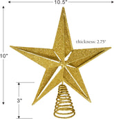 10 Inch Gold Glittered Large Filigree Christmas Star Tree Topper Star for Large Tree 6 Feet-8 Feet Tall/Home Decor Ornaments (Gold).