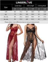 Women Sexy Lingerie Lace High Slit Maxi Long Gown Sheer Dress with Underwire S-4XL