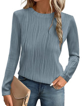 Textured Blouses for Women Crewneck Dressy Womens Tops Casual Long Sleeve Fall Shirts