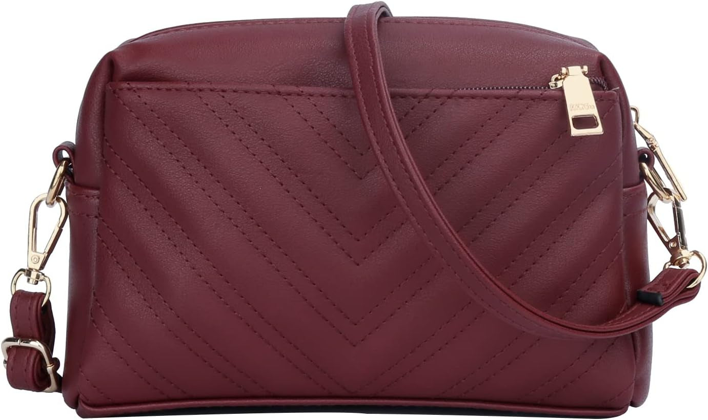 Triple Zip Lightweight Small Crossbody Bags for Women Quilted Shoulder Purses and Handbags