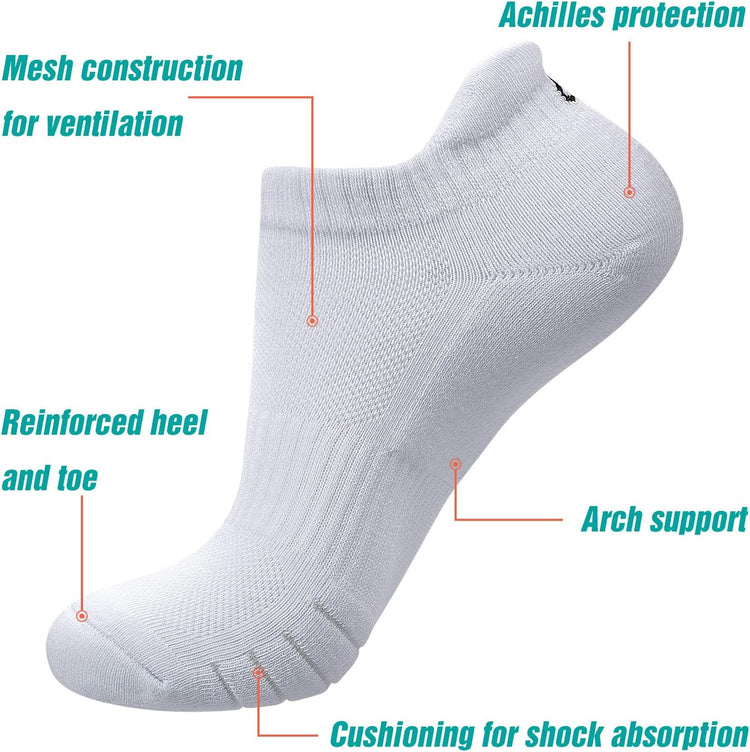 Men Ankle Athletic Running Socks Cushioned Breathable Low Cut Sports Tab Socks Sneaker for Women White Large