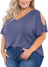 plus Size Tunic for Women Cold Shoulder Top Dark Green 2X Blouse Short Sleeve Clothing V Neck Shirts Summer Clothes