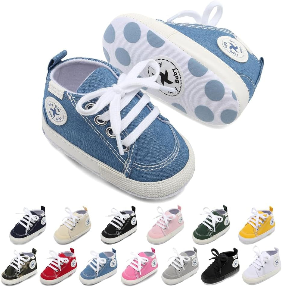 Baby Girls Boys Shoes Soft Anti-Slip Sole Newborn First Walkers High Top Canvas Denim Unisex Infant Sneaker