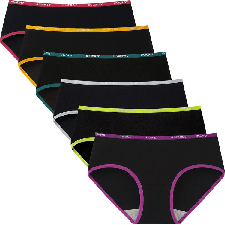 Hipster Panties for Women Soft Cotton Sport Underwear Wide Waistband 6-Pack (X-Large, Basics)