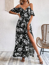 VCAY Summer Woman Floral Print Cold Shoulder Wrap Hem Belted Dress