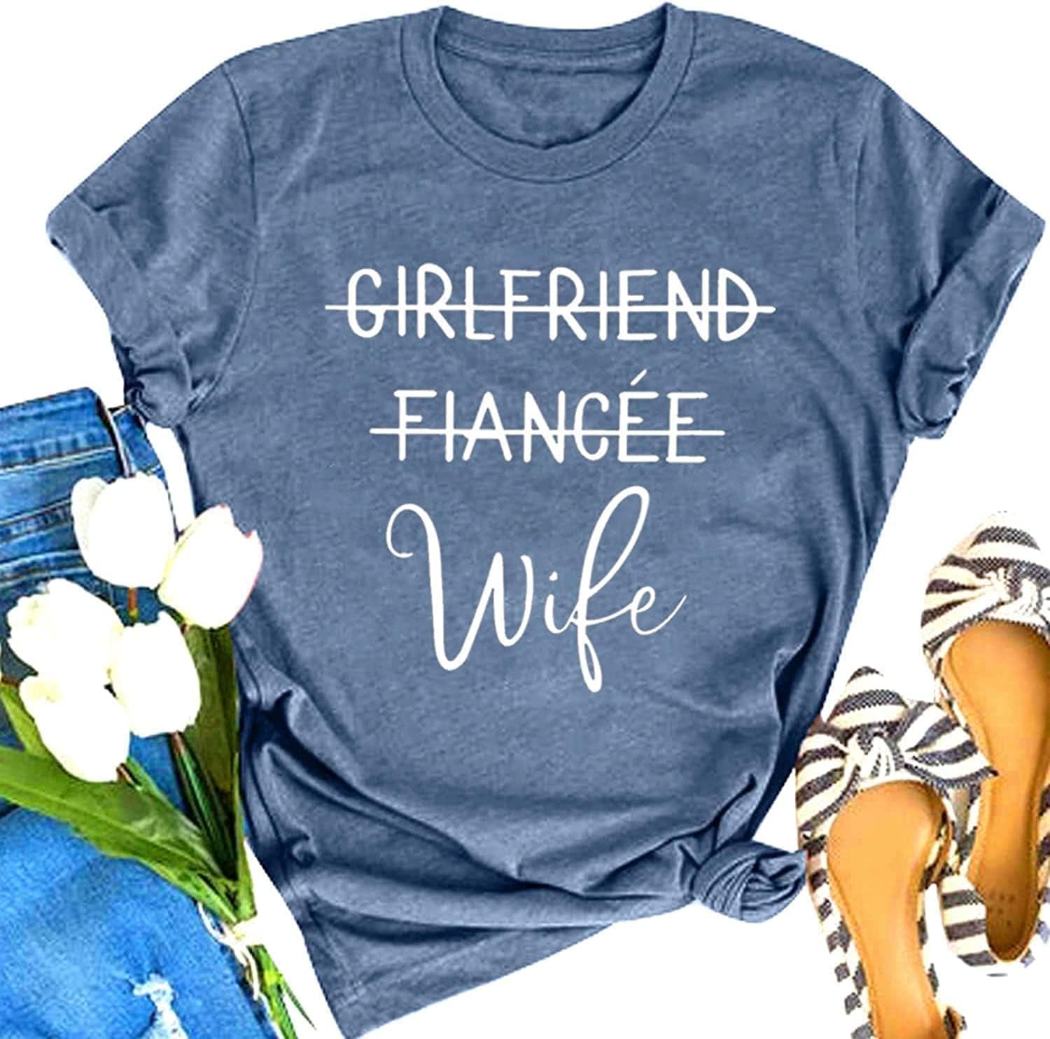 Girlfriend Fiancee Wife Tee Shirt Women Bride Honeymoon Vacation Tshirt Engagement Announcement Tees Tops Shirt