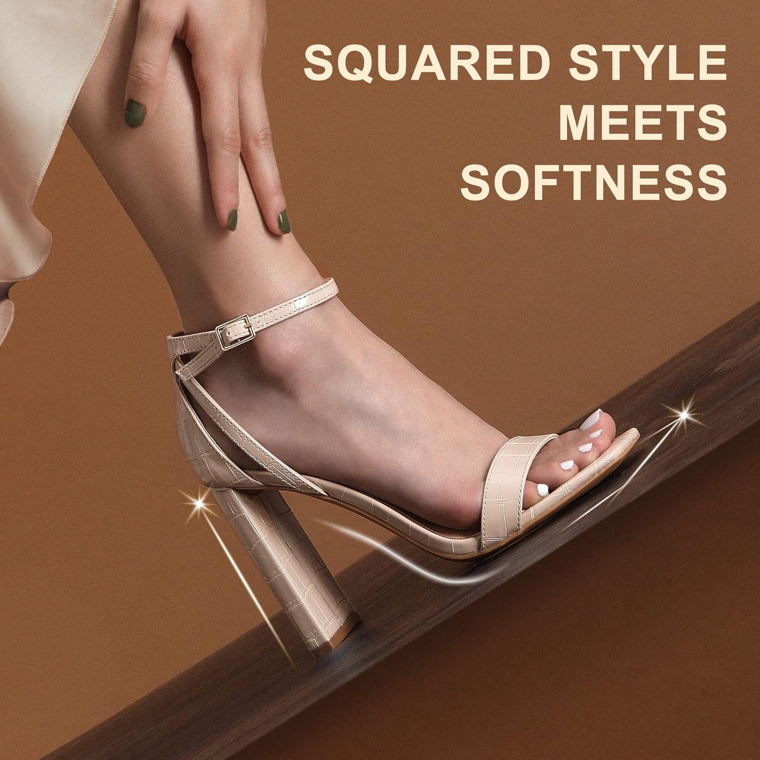 High Heels Chunky Block Square Toe Heels for Women Dressy Open Toe Heel Sandals