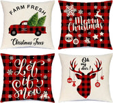 Christmas Pillow Covers 18X18 Set of 4 Christmas Pillows Decorative Throw Pillows Covers Farmhouse Red Buffalo Plaid Pillow Covers for Couch Sofa Christmas Decorations Holiday Pillow Cases