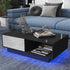 LED Coffee Table with 4 Drawers Center Cocktail Side Table Black High Gloss Finish.