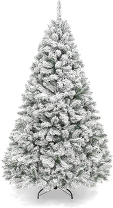 6Ft Snow Flocked Hinged Artificial Christmas Tree, White.